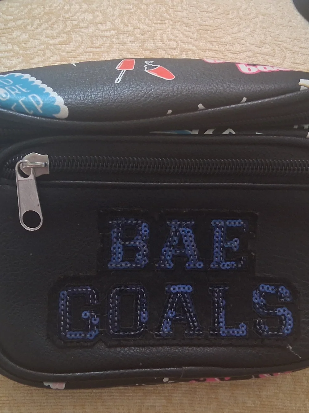 Kids Black Sequin 'Bae Goals' Zip Pouch - Youth Accessory